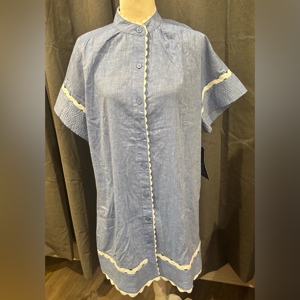 NWT Tuckernuck Chambray Cornelia Dress Blue Small MISSING Belt Mini Linen Blend - Picture 4 of 15